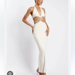 Nicha Diamante Cut Out Midi Dress - Bone